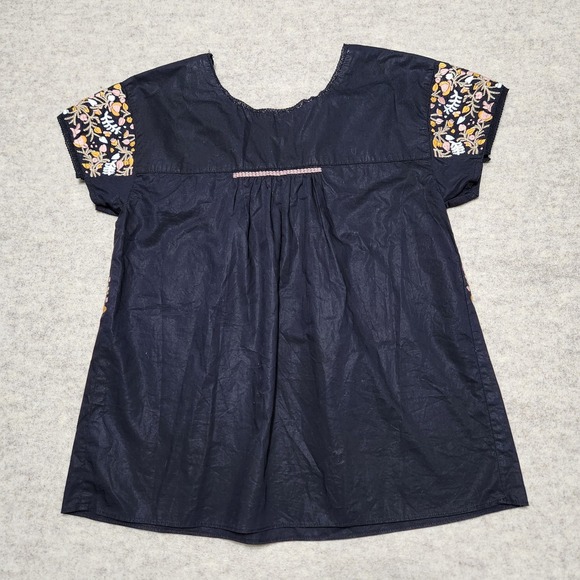 Madewell Black Embroidered Short Sleeve Boho Tunic Top Women's XS - Picture 6 of 7